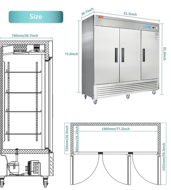 WESTLAKE Three Door Freezer Stainless Steel 81" RI81F